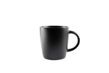 Black coffee mug with white background isolated with copy space