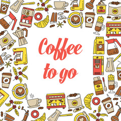Coffee seamless pattern. Flat line icons.
