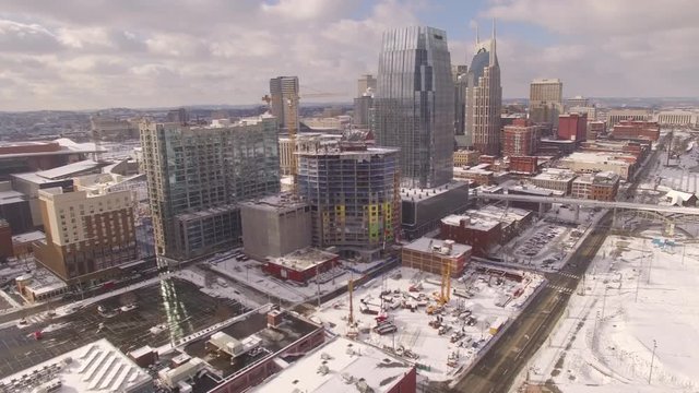 Nashville Snow- Fly over crane through city