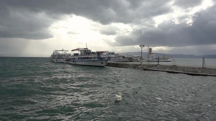Boats moored into jetty harbour, Ohrid, Macedonia