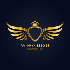 Winged shield gold with crown. Icon template