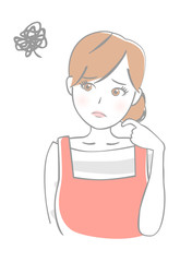 女性　エプロン　悩む