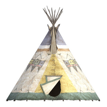 Indian Teepee tent isolated on white. 3d render