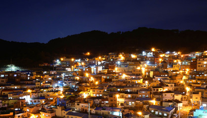 Fototapeta premium Night view of Gamcheon Culture Village in Busan, South Korea.