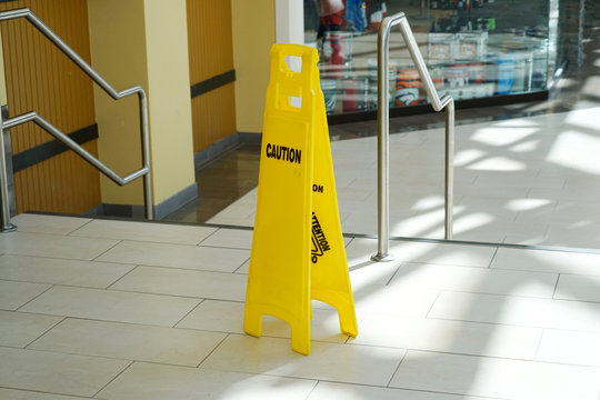 caution warning sign in the shopping mall