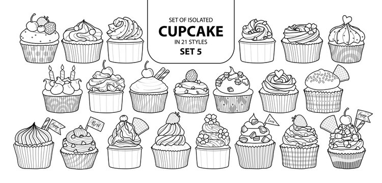 Set of isolated cupcake in 21 styles set 5.
