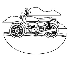 retro motorcycle classic in the road scene vector illustration design