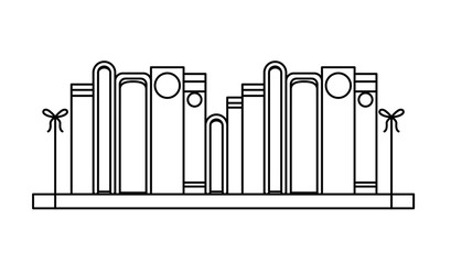 pile books library in wooden ledge vector illustration design