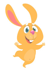 Cartoon bunny rabbit dancing excited. Easter character. Vector illustration of forest animal