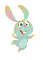 Cartoon bunny rabbit dancing excited. Easter character. Vector illustration of forest animal