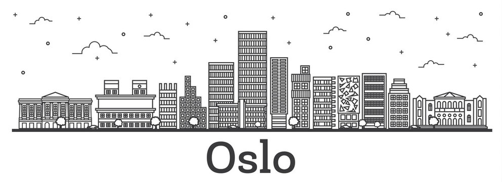 Outline Oslo Norway City Skyline with Modern Buildings Isolated on White.