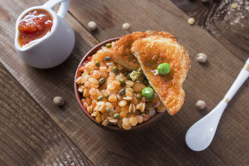 delicious oriental vegetable dish of fresh lentils in a bowl