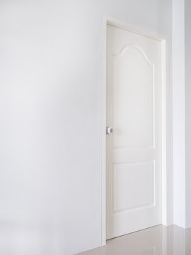 white door with white handle in close position and side view angle.