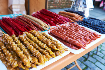 Churchkhela. Traditional Georgian candy with nut