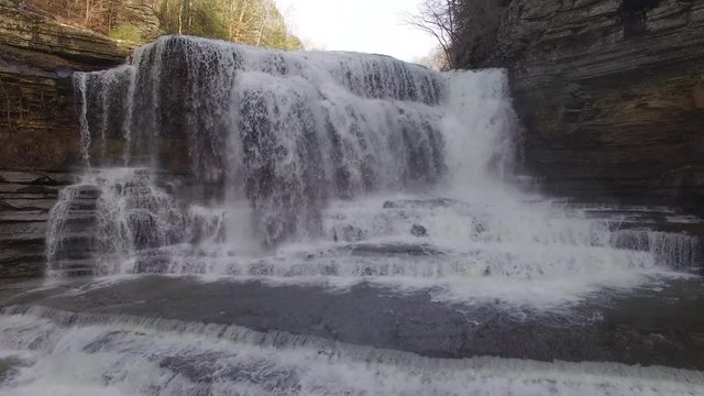 4k Aerial Winter Tennessee Waterfall 002 Boom Up Tilt Down