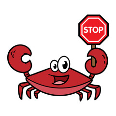 Cartoon Crab Holding a Stop Sign