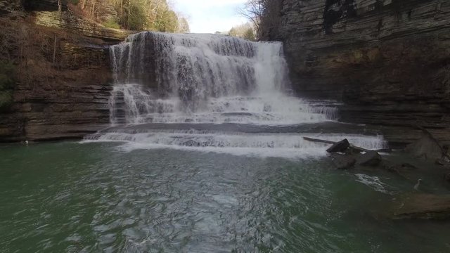 4k Aerial Winter Tennessee Waterfall 001 Fly Over