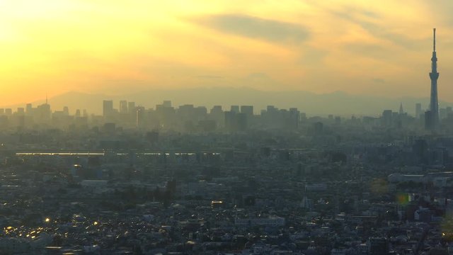 Tokyo city view  at dusk / panning