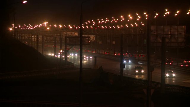 View of an evening city highway traffic