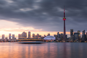 Fototapeta na wymiar Modern buildings in Toronto city skyline at night, Ontario, canada