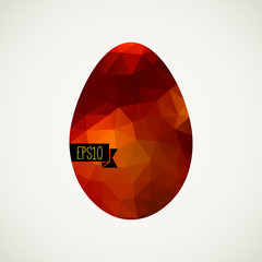 Red Egg with ribbon on white background. Vector polygonal Easter design symbol. All isolated and layered