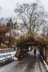 a view of central park with snow and the San Remo building
