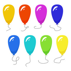 Naklejka premium Set of eight colorful balloons with a string isolated on white background. Vector illustration 