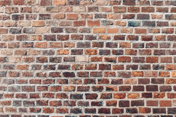 Red brick wall texture grunge background with copy space
