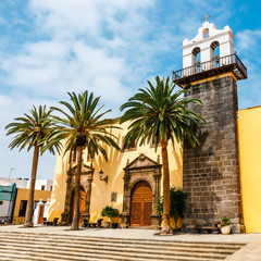 Famous San Francisco traditional church in the main square of Garachico town of Tenerife, Spain