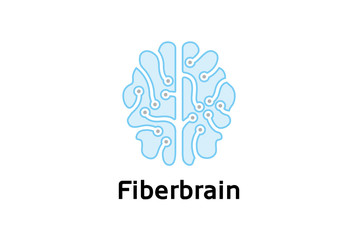 Creative Blue Brain Technology Logo Design Illustration