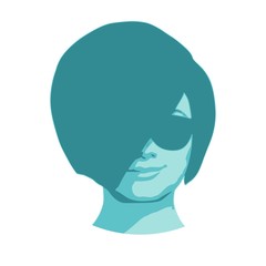 Portrait of beautiful woman in black sunglasses. Short hair. Front view
