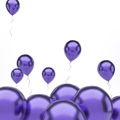 Violet metallic balloons downstairs isolated on white background. 3D illustration of party balloons