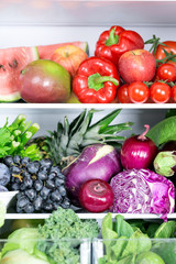 Colorful vibrant fresh vegetables in refrigerator