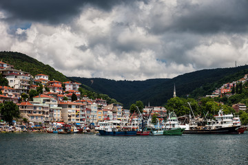 Fototapeta na wymiar Bosphorus Strait Hilly Waterfront In Istanbul