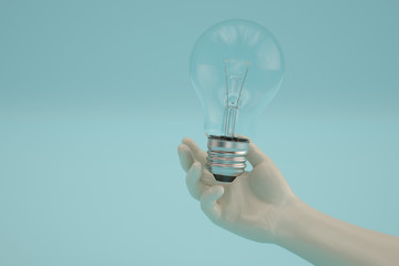 Light bulb and hand creative concept. 3D illustration.