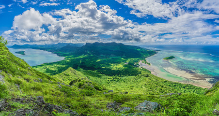 Aerial view of  Mauritius islands with Le Morne Brabant mountain, Africa