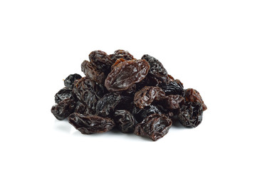 Dried raisins on a white background