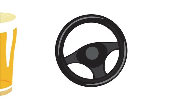 Motion video of a steering wheel and beers, shattering into pieces - drink driving warning
