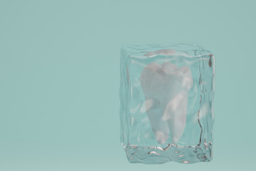 Tooth in ice cubes. 3D illustration.