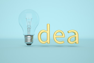 Idea light bulb with word idea isolated on blue background. 3D illustration.