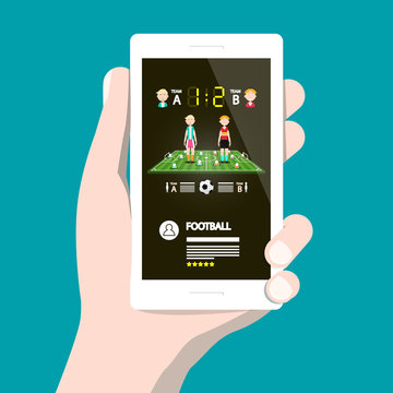 Football Game on Cellphone. Vector Soccer App on Smartphone.