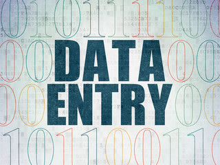 Information concept: Painted blue text Data Entry on Digital Data Paper background with Binary Code