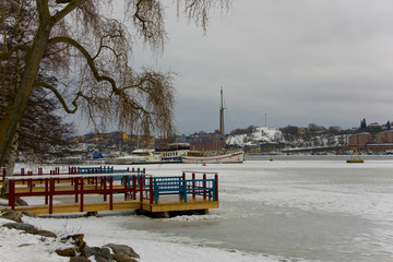 Winter view at Riddarfjarden in Stockholm a late winter day