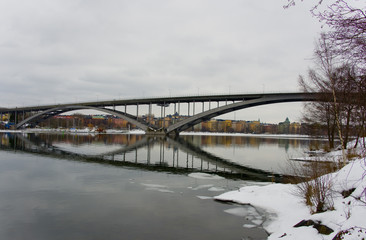 Fototapeta premium Winter view at Riddarfjarden in Stockholm a late winter day