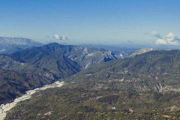 Panoramic view of mountain in National Park of Tzoumerka, Greece Epirus region. Mountain in the clouds
