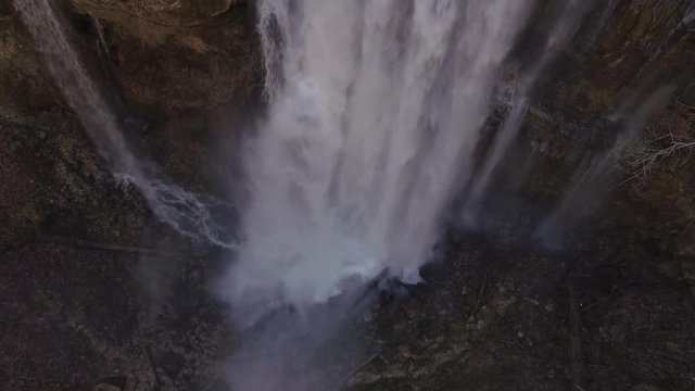 4k Aerial Winter Tennessee Waterfall Crest 002 Tilt Up- Virgin Falls