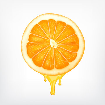 Orange slice with dripping juice