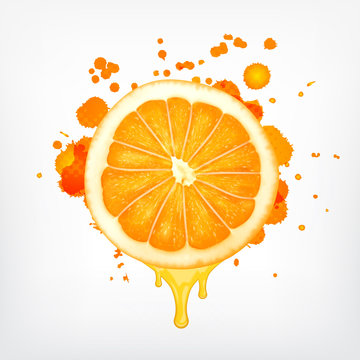 Orange Slice With Dripping Juice