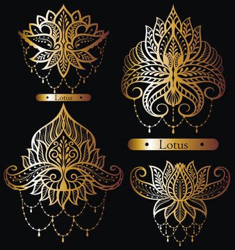 Lotus logo vector art set design in gold