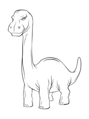 Apatosaurus Dinosaur, Long Neck Creature Monster in an Ancient Nature. Vector Line work cartoon Illustration.